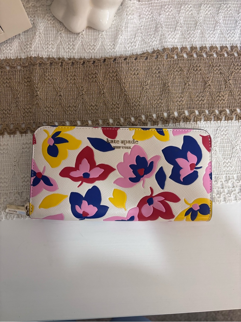 kate spade Floral Zip-Around Wallet in White, Blue, Pink, Yellow, Red